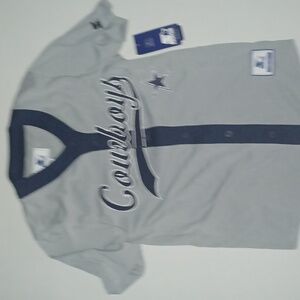 Starter Dallas Cowboys Baseball Jersey Gray/Blue Size-S NWT
